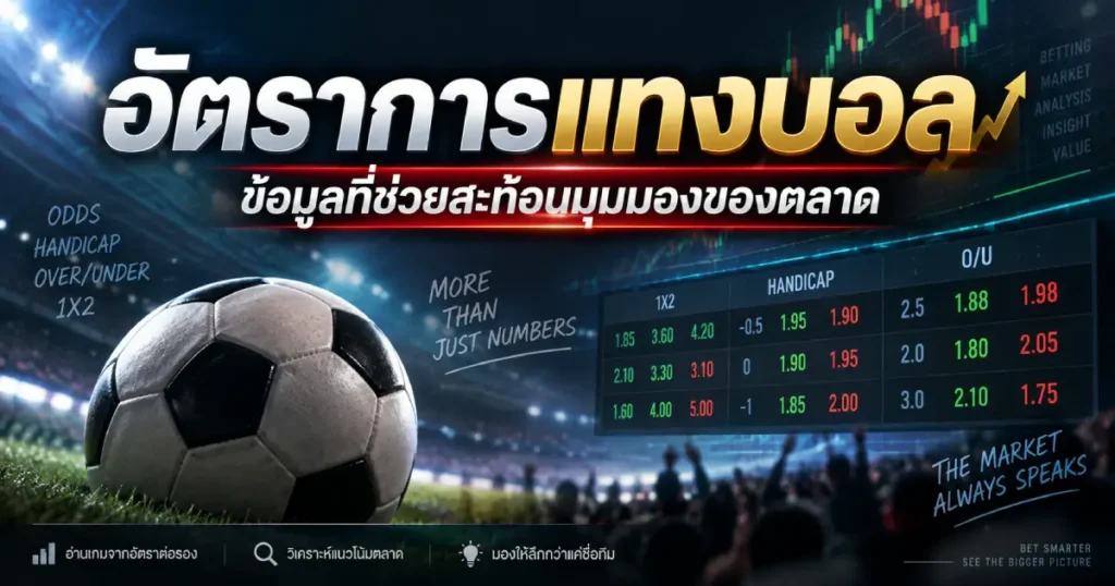 อัตราการแทงบอล แสดงราคาต่อรองฟุตบอล ตลาด 1X2 แฮนดิแคป และสูงต่ำ พร้อมกราฟวิเคราะห์ข้อมูลตลาด