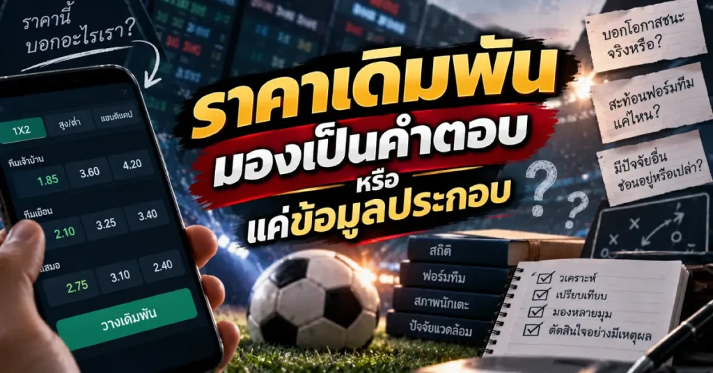 ราคาเดิมพัน มองเป็นคำตอบหรือเพียงข้อมูลประกอบ โดยพิจารณาร่วมกับสถิติ ฟอร์มทีม สภาพนักเตะ และปัจจัยอื่น